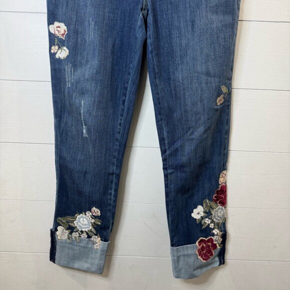 Chico's | The So Slimming Girlfriend Ankle Embroidered Blue Jeans Size 8 - Picture 3 of 11